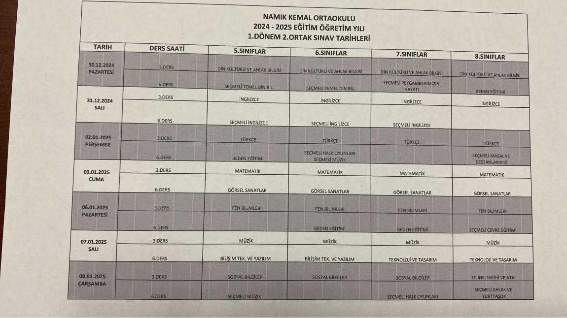 2004-2025 EĞİTİM ÖĞRETİM YILI - 1. DÖNEM, 2. SINAV TAKVİMİ